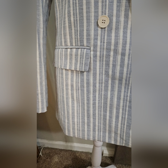 ENTRO Cotton/linen Striped Blazer dove Blue. Size Small NWT - Picture 7 of 16